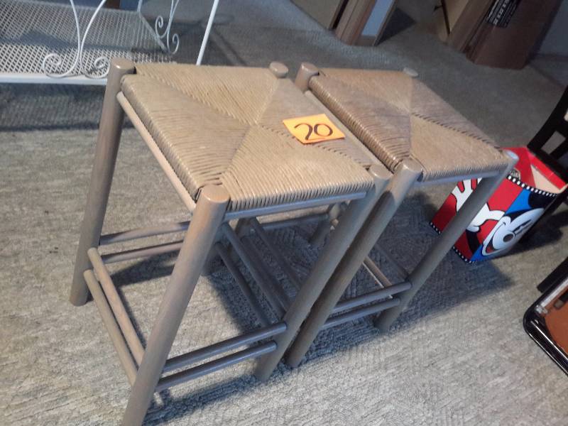 lot 20 image: 2, twine woven seat top stoolsside tables
