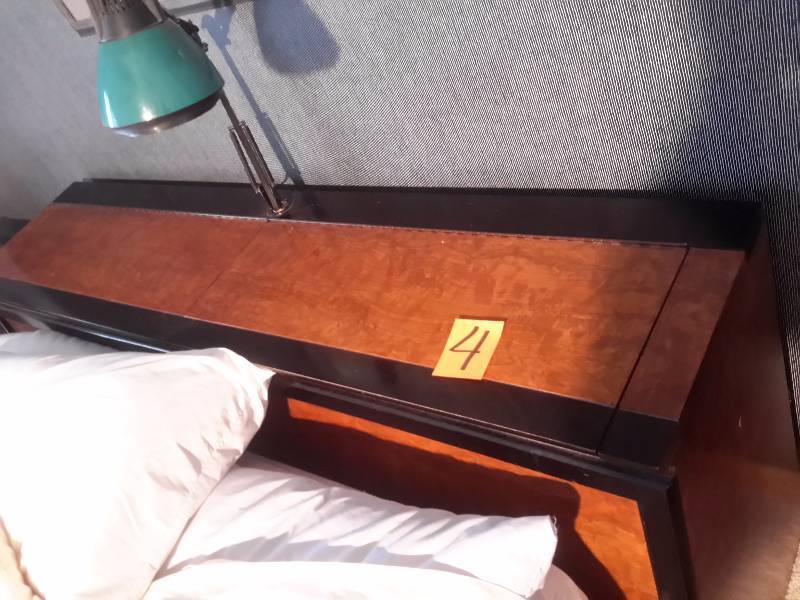 lot 4 image: Queen size bed with storage unit in headboard, Night Stand