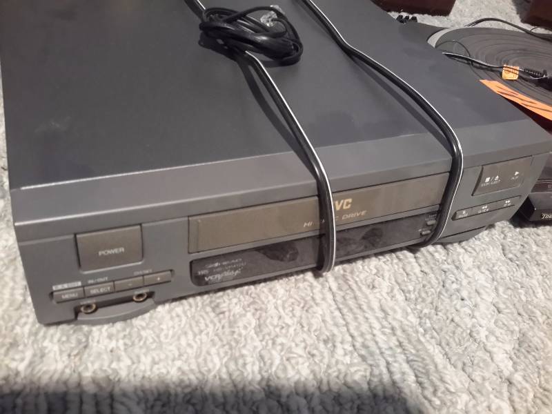 lot 41 image: Technics Turn Table, 2 Omega Speakers  JVC VHS recorder