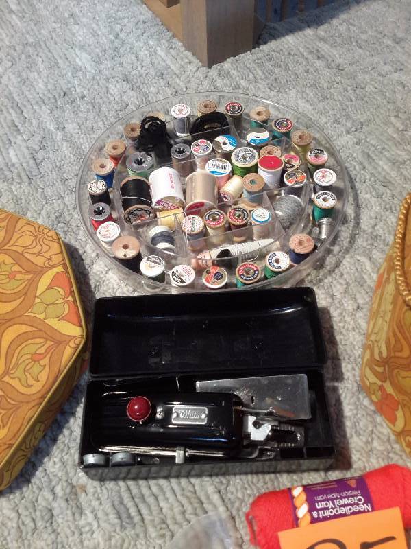 lot 25 image: Misc. Sewing items and sewing box as pictured
