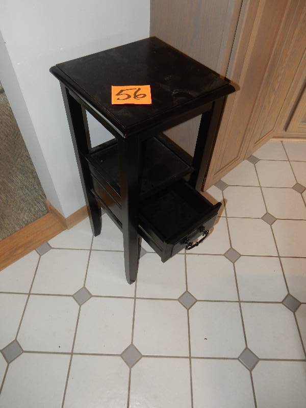 lot 56 image: Nice all wood side table.. 13 in x 13 in x 30 in.