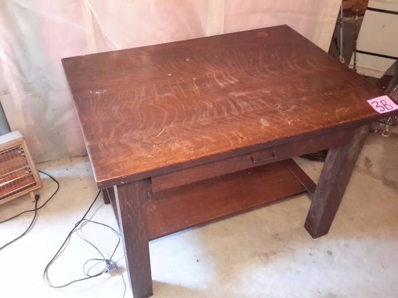 lot 3B image: Vintage Library Table with Drawer.. Solid Oak