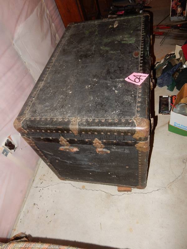 lot 6A image: Metal and Hard board Steamer Trunk