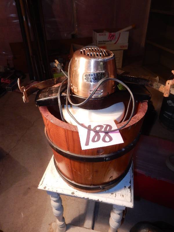 lot 188 image: PROCTOR, Ice Cream Machine.. Wood barrel
