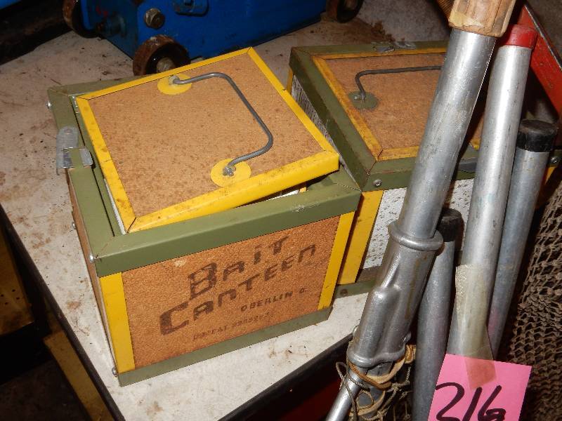 lot 216 image: 2 Bait Boxes and Misc. Fishing Nets as pictured