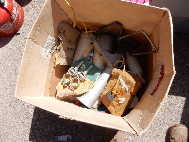 lot 227 image: Lot of Life Jackets, Bumpers, Buoy.. Box of boat  hardware.