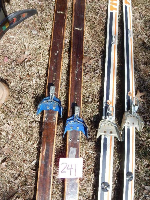 lot 241 image: 2 Pair of cross country skiis.. 1 wooden pair made in Norway
