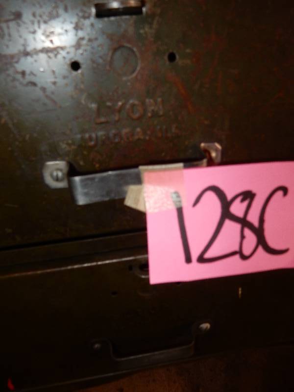 lot 128C image: Heavy LYON BRAND Work table with 2 drawers.. Very heavy metal top