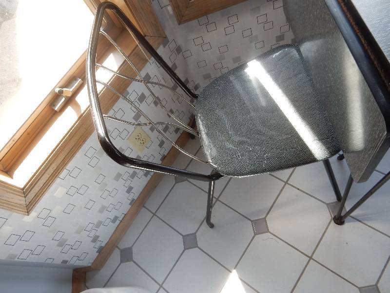 lot 1A image: Mid Century Kitchen Table and 3 chairs.. Drop Leaf