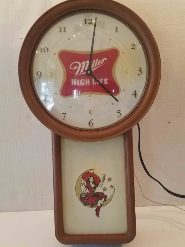 lot 13 image: Miller Lighted Beer Sign With lady On The Crescent Moon