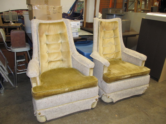 lot 20 image: Matching Pair of Mid Century RANDOLPH High Back Armchairs