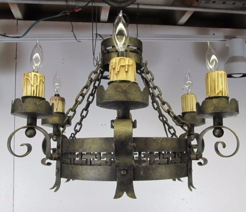 lot 1 image: Original Vintage Gothic Wrought Iron Chandelier