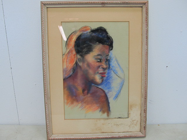lot 12 image: Vintage Original Pastel Portrait - Framed