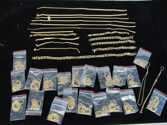 lot 64 image: Large Lot of Mostly Brand New Gold Clad Necklaces & Bracelets