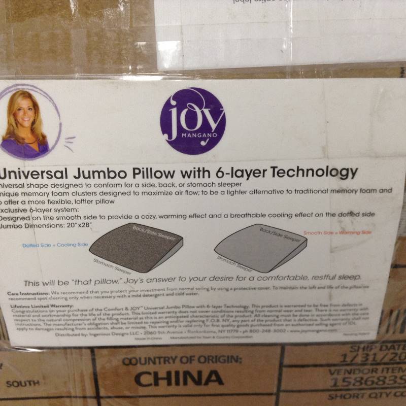 Set of 2 New Joy Mangano Universal Jumbo Pillows with 6 layer technology