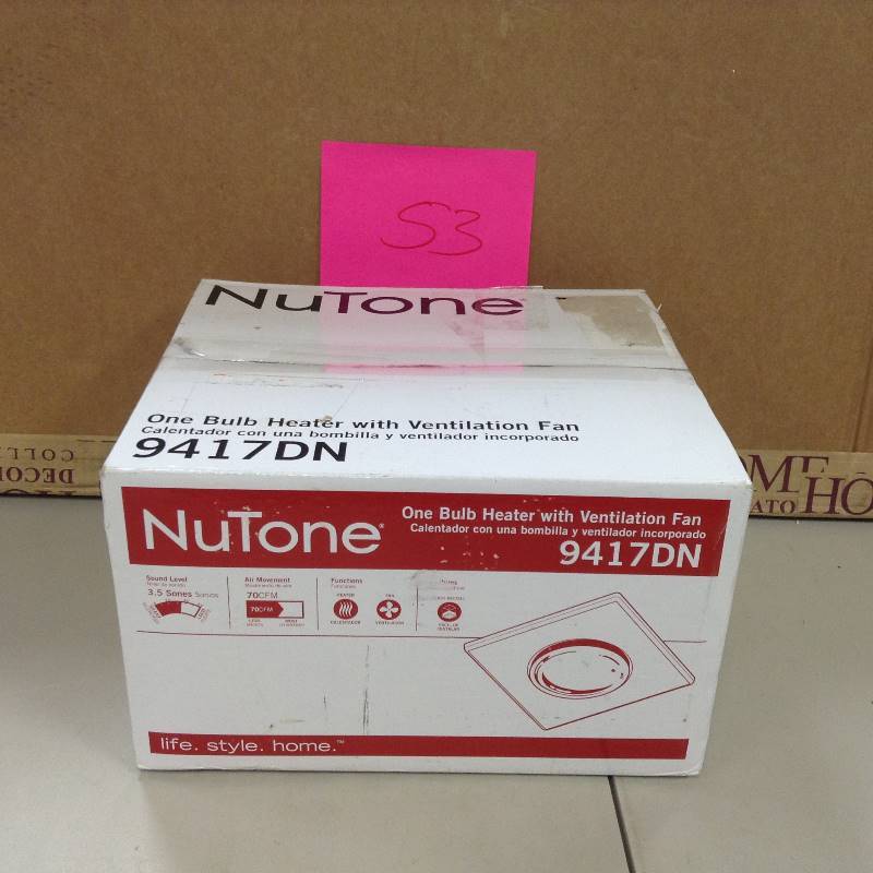 Nutone 70 CFM Ceiling Exhaust Fan with 1 - 250-Watt Infrared Bulb Heater Model # 9417DN not used