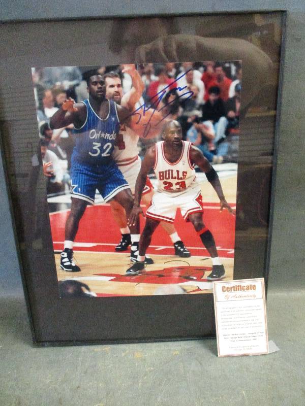 lot 1 image: Michael Jordan and Shaquille ONeal Signed Picture