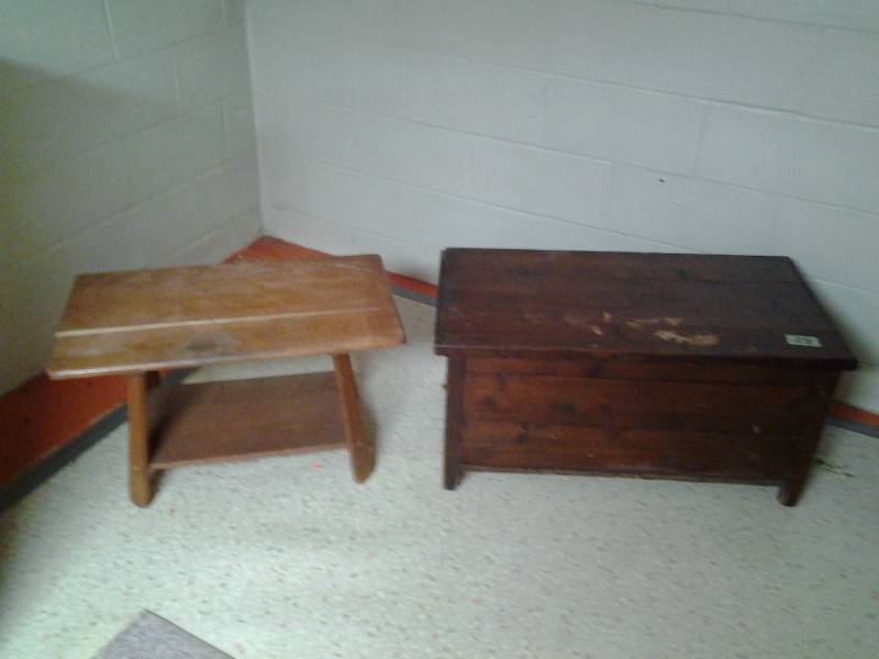 lot 28 image: Wood Chest 38x18x18, Wood Table (Top Split)