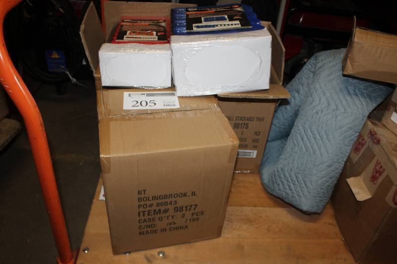 lot 205 image: Lot of (3) Boxes of 4-Piece Large Stackable Tray Sets