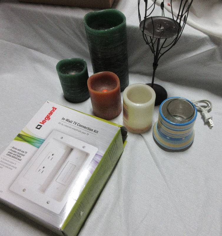 lot 65 image: MISC LOT Candle Holder, Candles, Electric wax warmer and Misc,