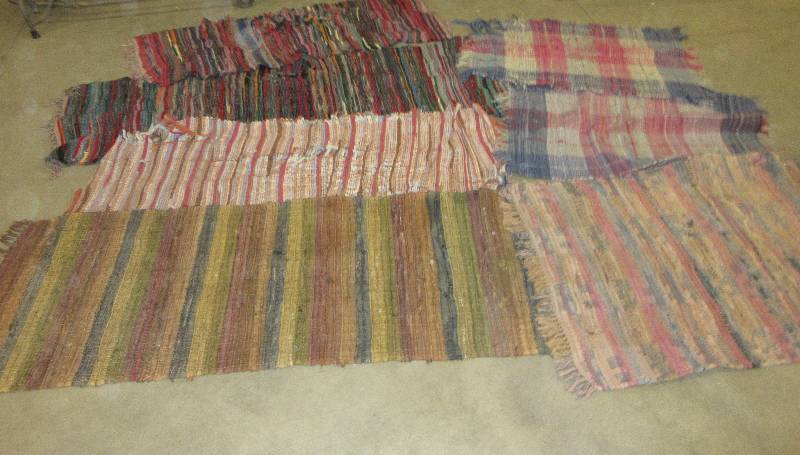 lot 103 image: 7 Used Rag Rugs, Various conditions, ranging from 28-35 width, 48-80 long