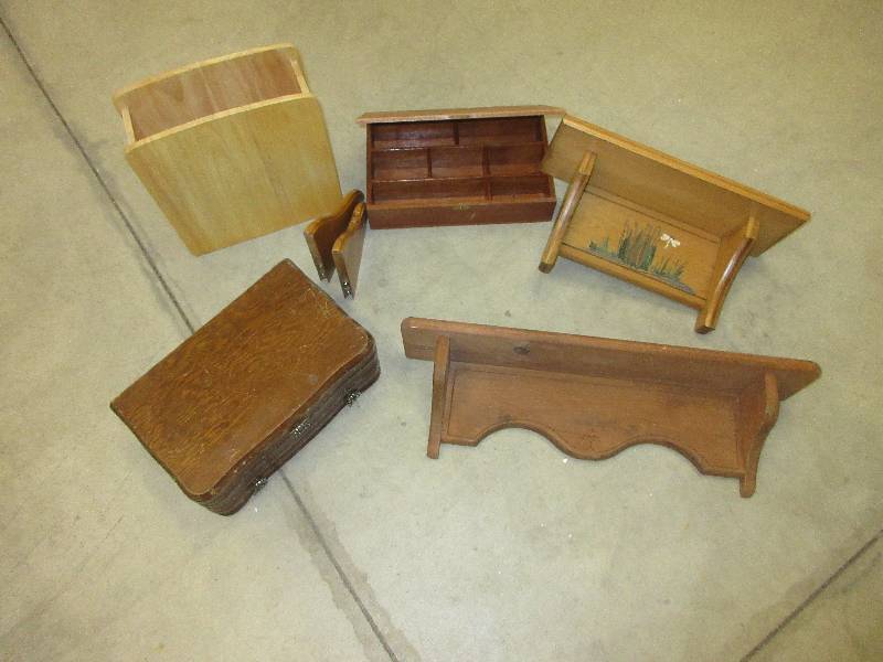 lot 131 image: LOT OF WOOD SHELVES AND BOXES