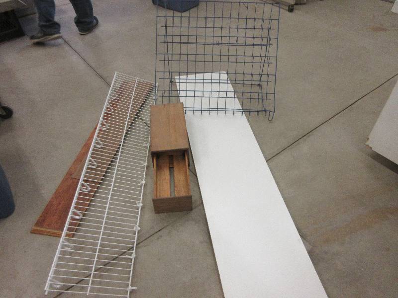 lot 161 image: MISC LOT, RACK , SHELVES, WOOD BOX