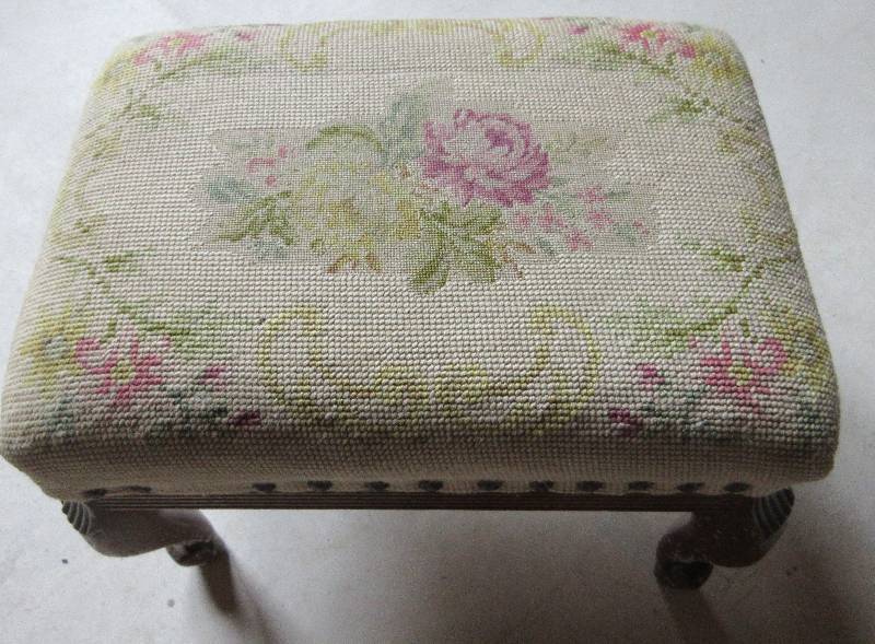 lot 166 image: OLD NEEDLEPOINT FOOT STOOL
