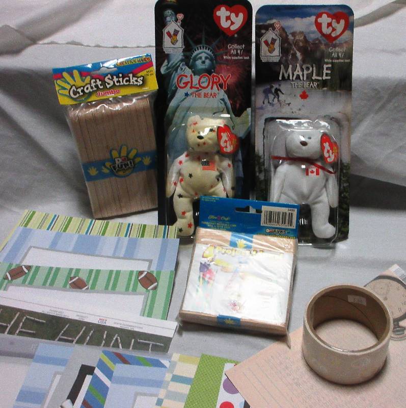 lot 76 image: NEW SCRAP BOOKING PAPERS, CRAFT STICKS, BEANIE BEARS, STICKERS