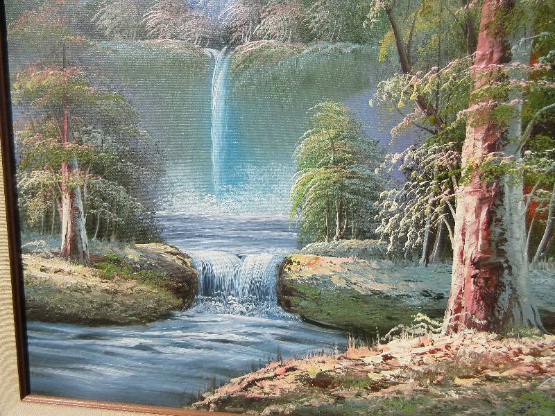 lot 208 image: LARGE OIL PAINTING OF WATERFALLS