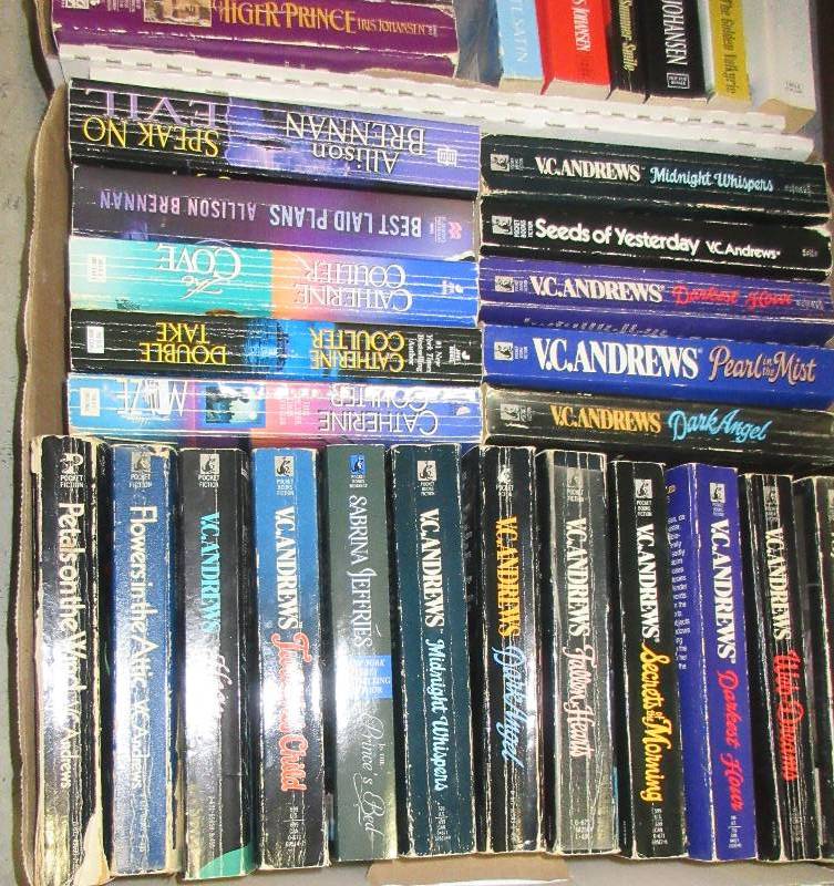 lot 210 image: 2 BOXES OF PAPER BACKS BY VC ANDREWS AND MISC AUTHORS