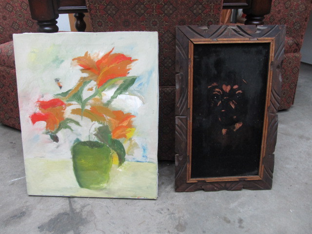 lot 12 image: 2 Paintings - 1 Oil on Canvas, 1 on Velvet