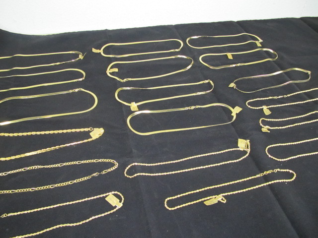 lot 44 image: Large Group of NEW wTags Gold Clad Necklaces & Chains