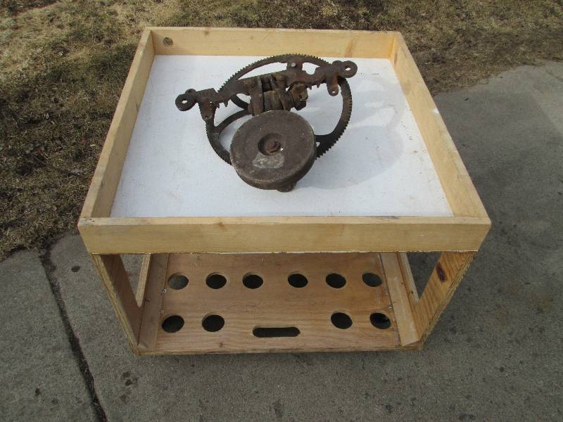 lot 61 image: Wood Cart & Vintage Grinding Wheel