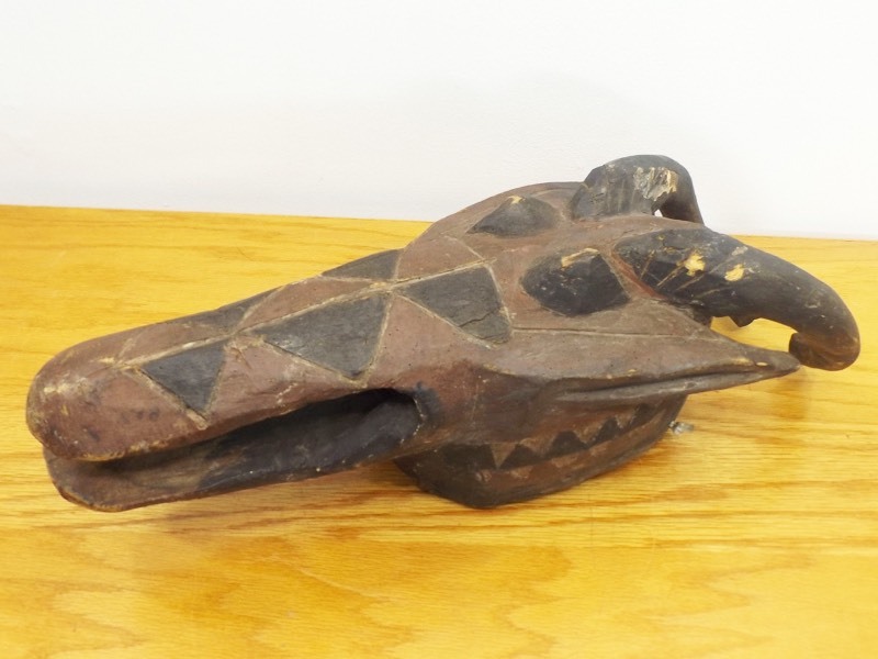 lot 1 image: 19th Century African Burkina Faso Bobo Carved Painted Wood Animal Helmet Mask