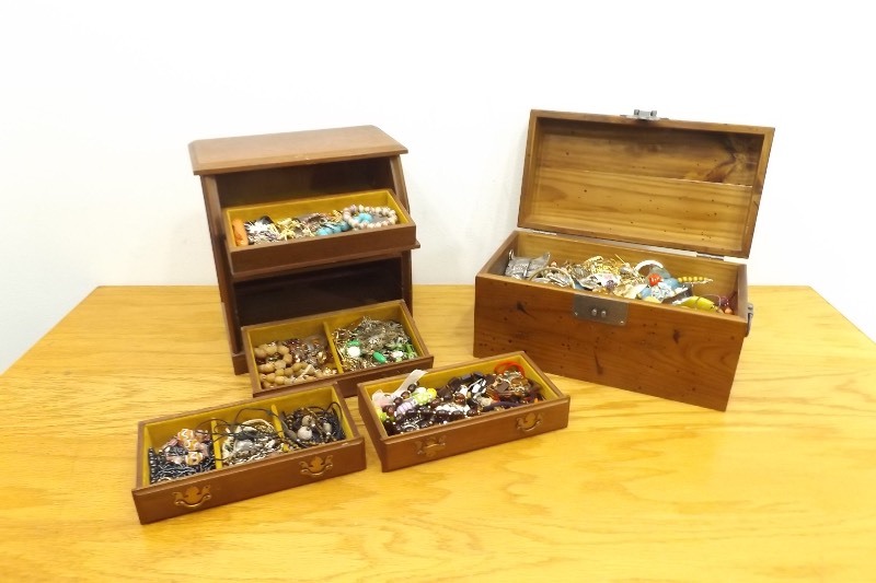 lot 8 image: 2 Wood Boxes PACKED with Vintage Costume Jewelry
