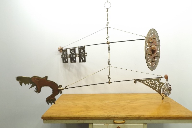 lot 16 image: LARGE Hand Crafted Folk Art Brass and Copper Celtic Themed Mobile