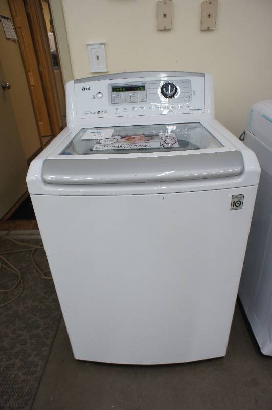 lot 4 image: New- LG Washer Model # (WT5270CW) 4.9 cu. ft. High-Efficiency Top Load Washer in White, ENERGY STAR. TestedWorks