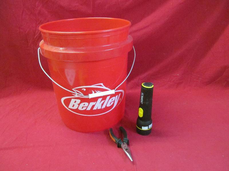 lot 101 image: pail, plier , flashlight