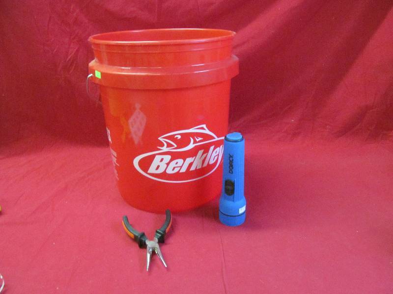lot 102 image: pail, plier , flashlight