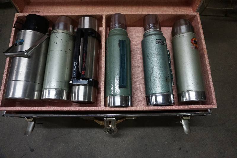 Antique Storage Trunk With Metal Thermos