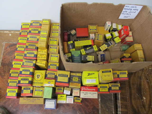 lot 19 image: Huge Lot of Misc. TV parts, including Wire Wound Resistors 1950s