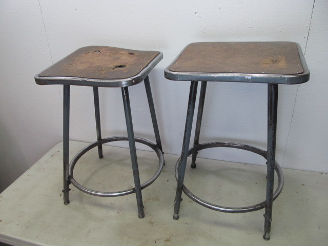 lot 101 image: 2 Vintage Industrial Steel DraftingShop Stools