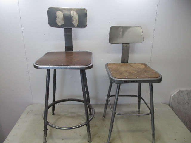 lot 102 image: 2 Vintage Industrial Steel Drafting Stools 