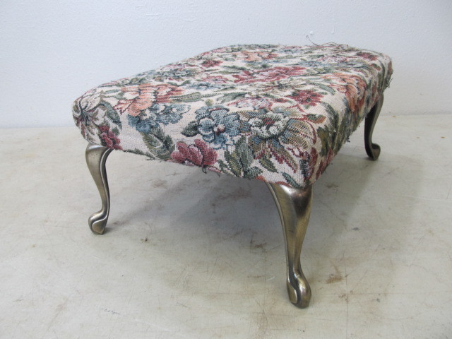 lot 108 image: Vintage Upholstered Footstool wBrass Legs