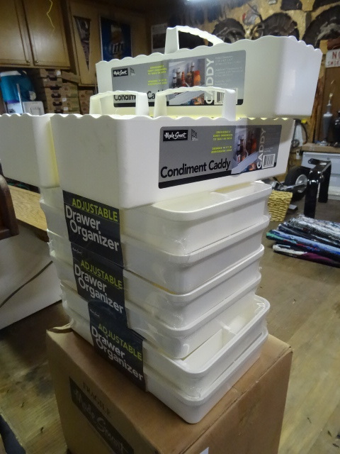 9 condiment caddys. 6 drawer organizers