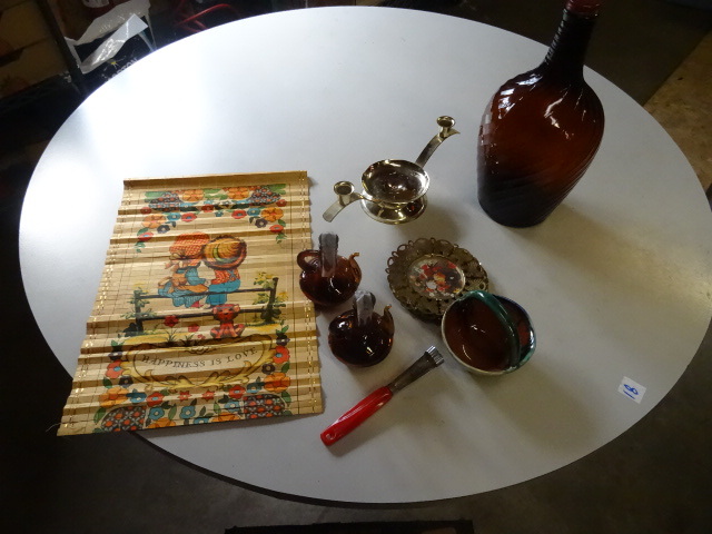 Brass coasters. Wall hanging candle...