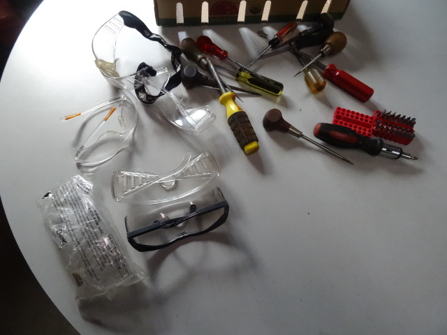Misc screwdrivers. Safety glasses. ...