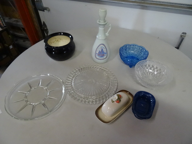 Butter and soap dish. Plastic bowls. Glass platters and more
