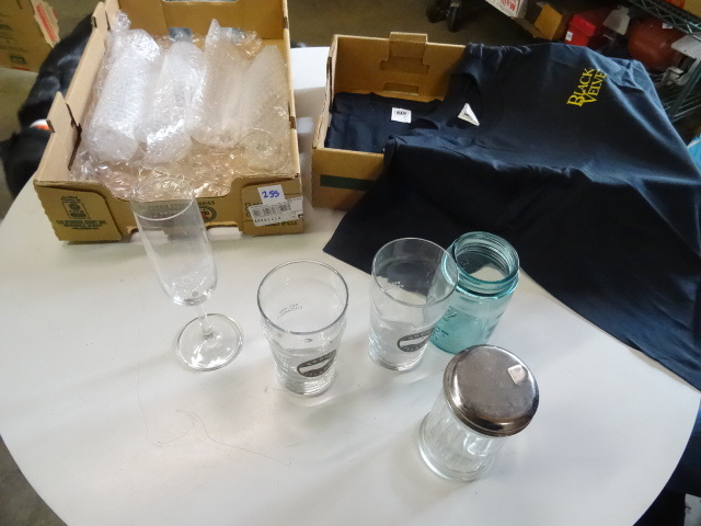 4 champagne glasses. 2 goose island...